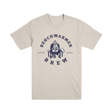 Load image into Gallery viewer, white and black short sleeved t-shirt Benchwarmer Brew ESTD 2020