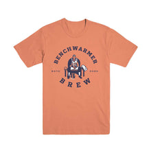 Load image into Gallery viewer, Orange short sleeved t-shirt Benchwarmer Brew ESTD 2020