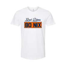 Load image into Gallery viewer, god bless bo nix tshirt white orange logo bo nix nfl player tshirt 
