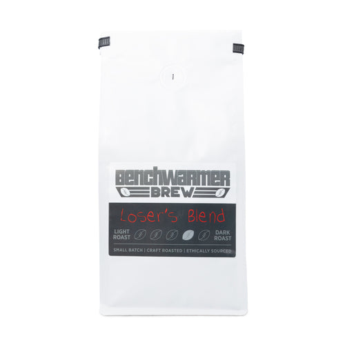 Black and White coffee bag Benchwarmer Brew Loser's medium roast Blend